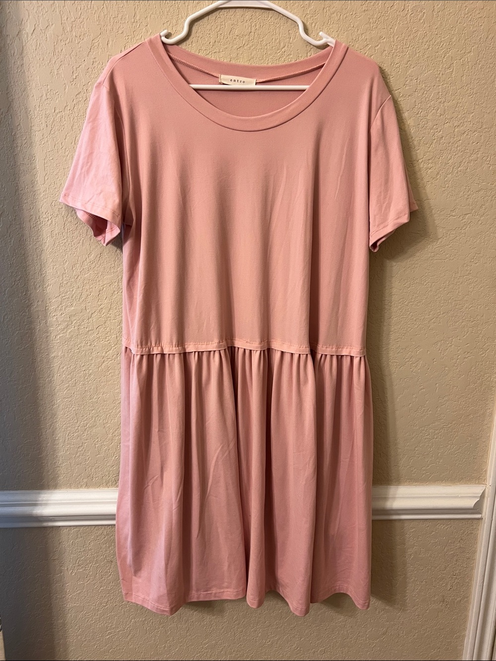 entro Dusty Pink Short Sleeve Gathered Waist Dress